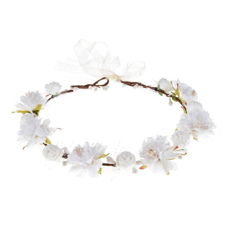 DDazzling Girls Breath Crown Flower Girl crown Floral Headband Wedding Hair Wreath Photo Props (White) - Image 1