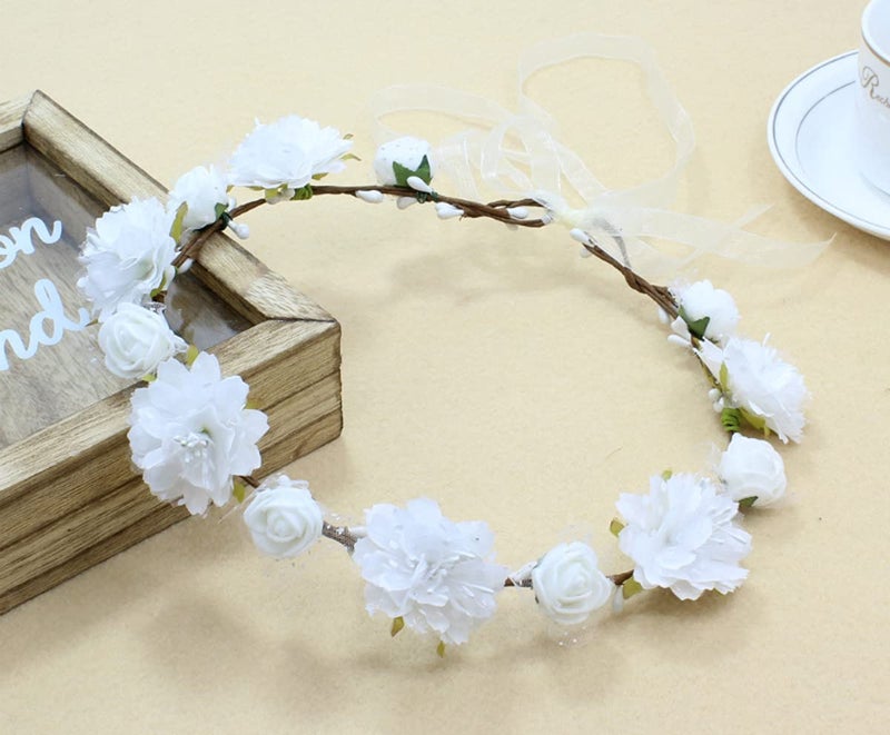 DDazzling Girls Breath Crown Flower Girl crown Floral Headband Wedding Hair Wreath Photo Props (White) - Image 3