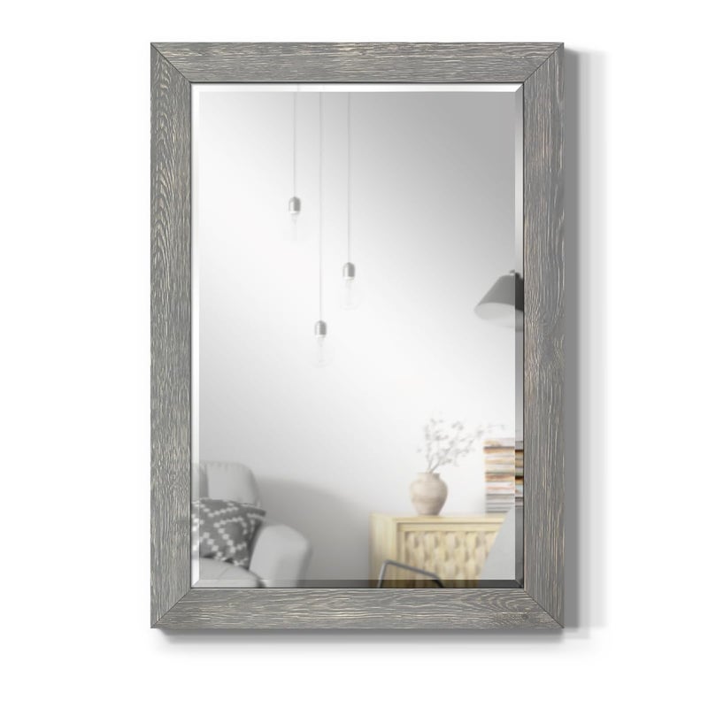 Renditions Gallery Horizontal Gray Wood Frame Vanity Body Mirror Rustic Farmhouse Rectangular Decorative Wall Mounted Aesthetic Mirror for Bedroom Living Room Bathroom - 41"x29" LT07 - Image 1