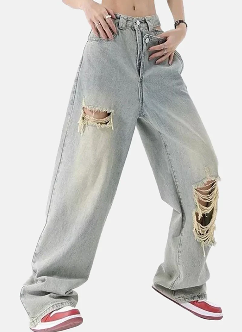 YUNIQEE Blue Solid Low Rise Relaxed Fit Jeans