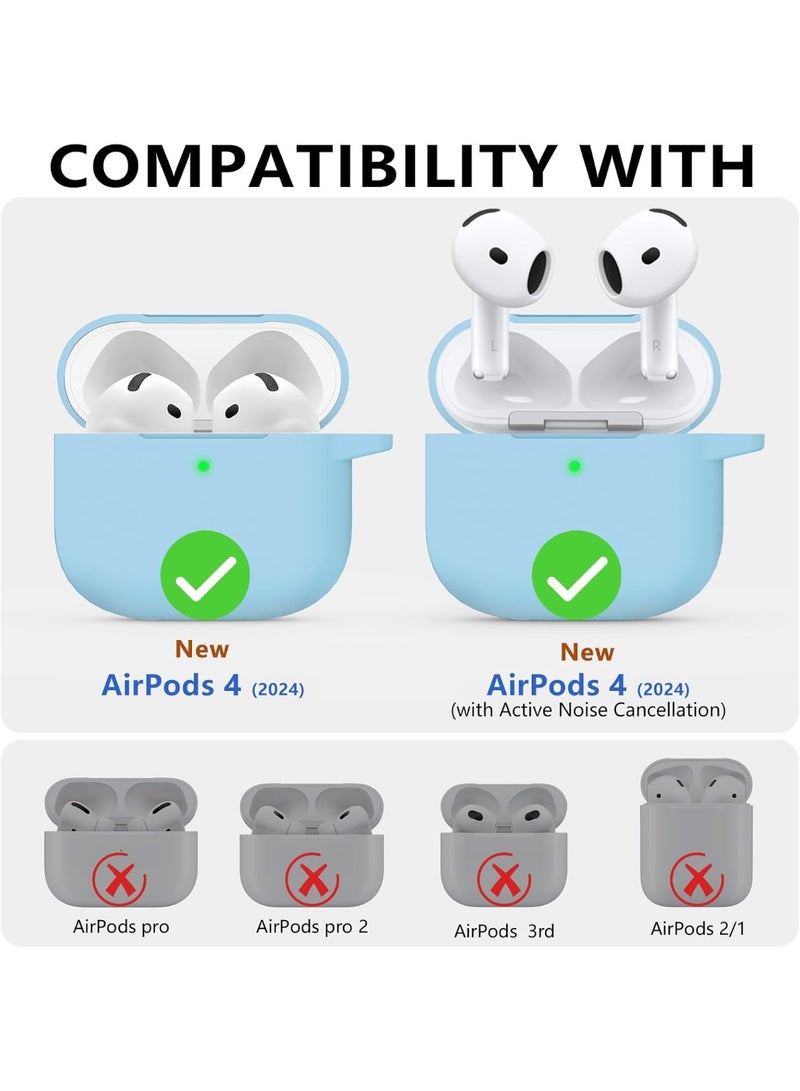 SJet Soft Silicone Protective Case Cover for AirPods 4 with Cleaner Kit and Keychain(Sky Blue) - Image 2