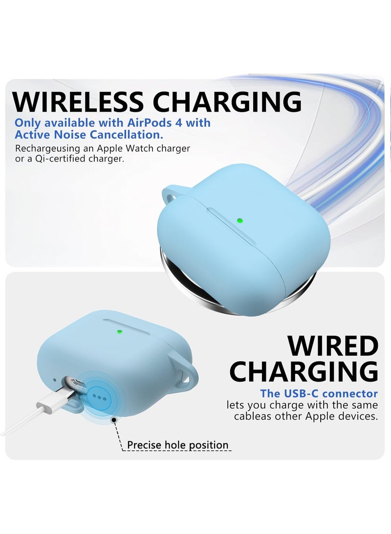 SJet Soft Silicone Protective Case Cover for AirPods 4 with Cleaner Kit and Keychain(Sky Blue) - Image 5