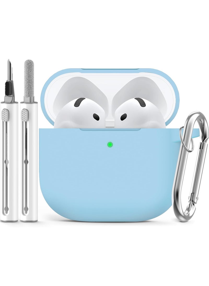 SJet Soft Silicone Protective Case Cover for AirPods 4 with Cleaner Kit and Keychain(Sky Blue) - Image 1