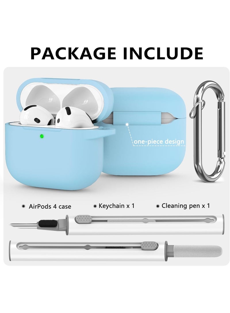 SJet Soft Silicone Protective Case Cover for AirPods 4 with Cleaner Kit and Keychain(Sky Blue) - Image 3