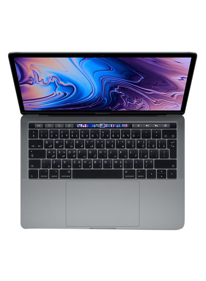 ابل  لابتوب ماك بوك برو بشاشة لمس ريتينا مقاس 13.3 بوصة، معالج كور i5 رباعي النواة بسرعة 2.4 جيجاهرتز، ذاكرة وصول عشوائي 8 جيجابايت، قرص صلب SSD بسعة 256 جيجابايت، معالج رسومات إنتل آيريس بلس 655، لوحة مفاتيح عربية، موديل 2019، رقم الموديل MV962AB/A، لون رمادي فلكي رمادي فلكي - Image 1