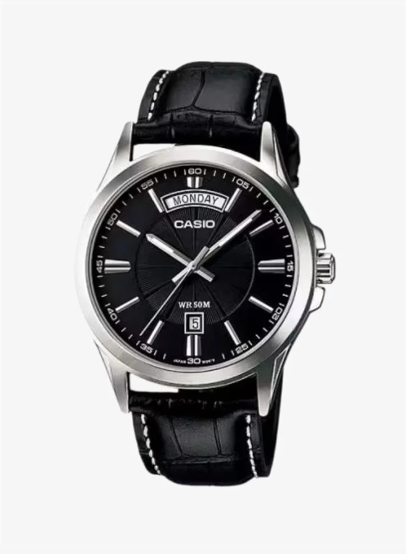 Casio Men's Analog Display Watch With Black Leather Strap - MTP-1381L-1A