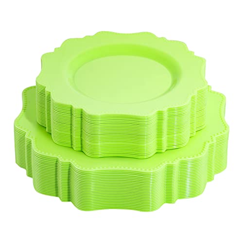 COLOSUS Disposable Plastic Plates 60Pcs Light Green Party Plates Heavy Duty 30 Dinner plate 105 and 30 SaladDessert Plate 825 for Easter Party Dinner