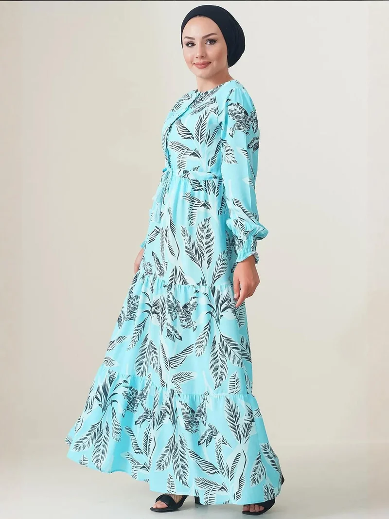 بيغ دارت فستان ماكسي مزين بالزهور بياقة دائرية وإغلاق بأزرار