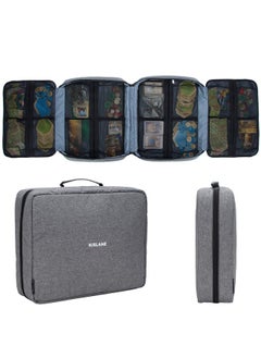 Board Game Carrying Case With 18 Pockets For Board Games Pieces Tokens Cards And More Expandable Board Game Storage Solution For Travel Party Gathering (Grey)
