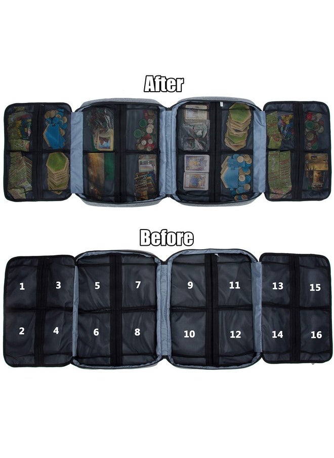 KISLANE - Board Game Carrying Case With 18 Pockets For Board Games Pieces Tokens Cards And More Expandable Board Game Storage Solution For Travel Party Gathering (Grey) - Image 1