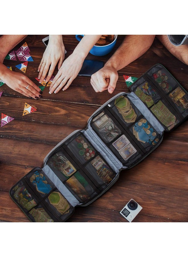 KISLANE - Board Game Carrying Case With 18 Pockets For Board Games Pieces Tokens Cards And More Expandable Board Game Storage Solution For Travel Party Gathering (Grey) - Image 1