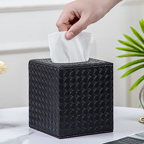 SUNYUROU Black Tissue Box Cover, Square, Tissue Box Holders for Bathroom Accessories - Image 1