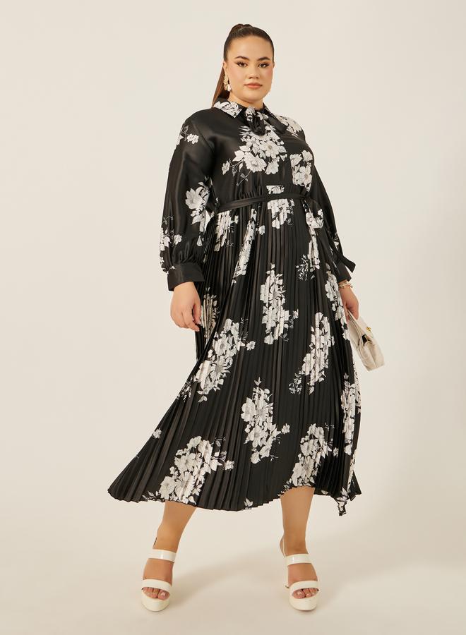 ستايلي فستان طويل بمقاس كبير وطبعة زهور - Image 1