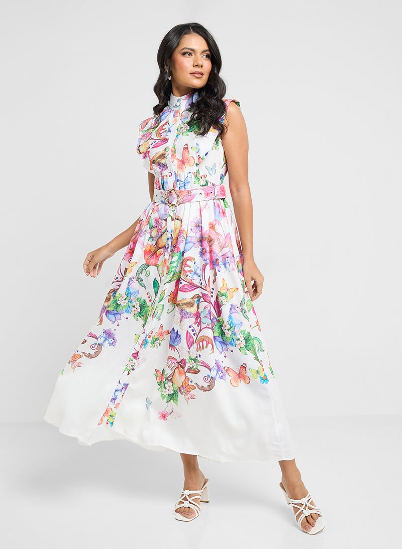 ايلا فستان ماكسي مزين بحزام وطبعات زهور - Image 4
