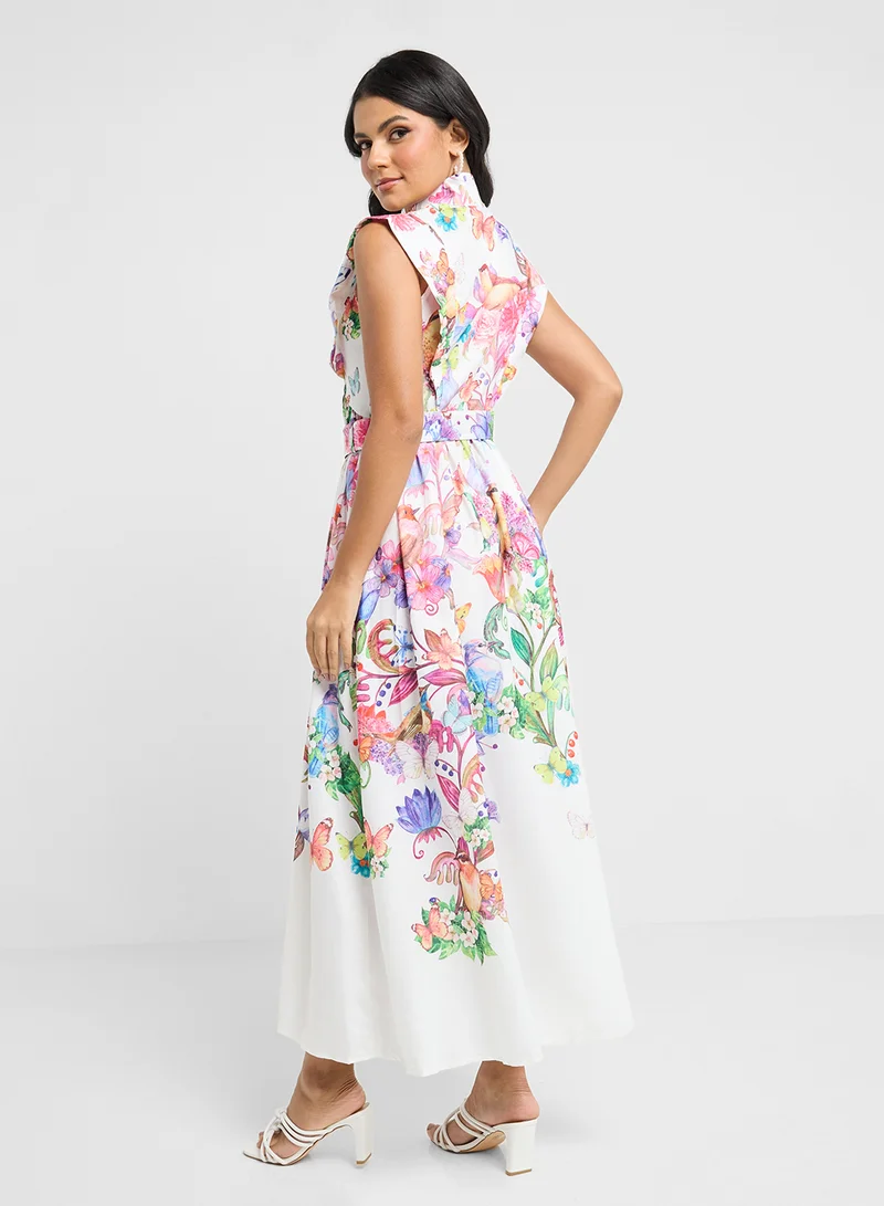 ELLA Belted Floral Maxi Dress