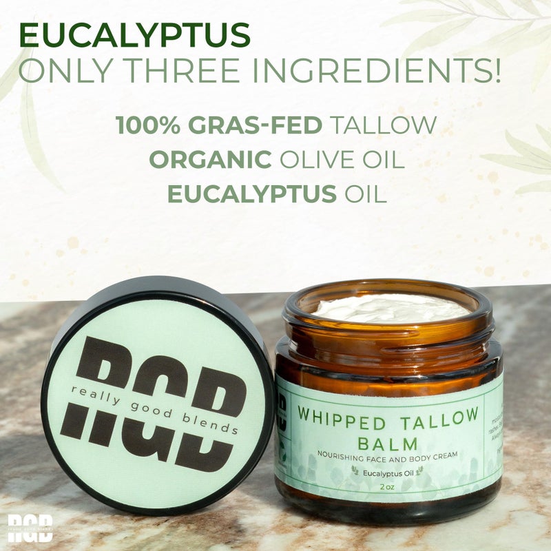 Really Good Blends Whipped Tallow Balm (Eucalyptus), Organic Body Butter Cream, Grass Fed Beef Tallow for Skin Moisturizer, All Natural Lotion, 2 oz - Image 4
