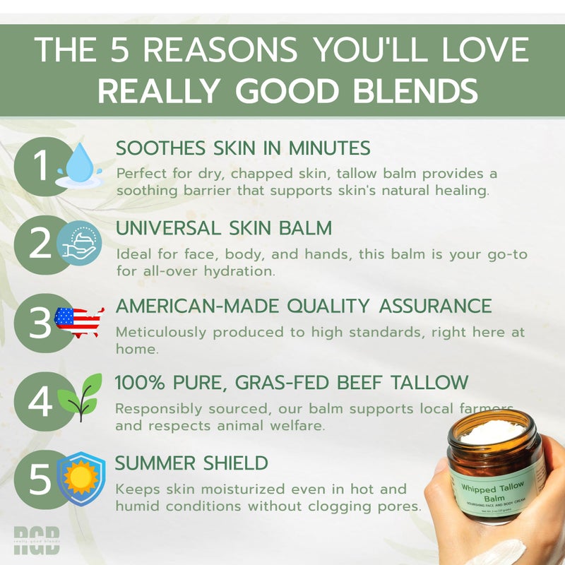 Really Good Blends Whipped Tallow Balm (Eucalyptus), Organic Body Butter Cream, Grass Fed Beef Tallow for Skin Moisturizer, All Natural Lotion, 2 oz - Image 3