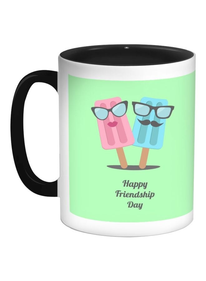 RYN Happy Friendship Day Printed Coffee Mug White/Black/Green 325ml