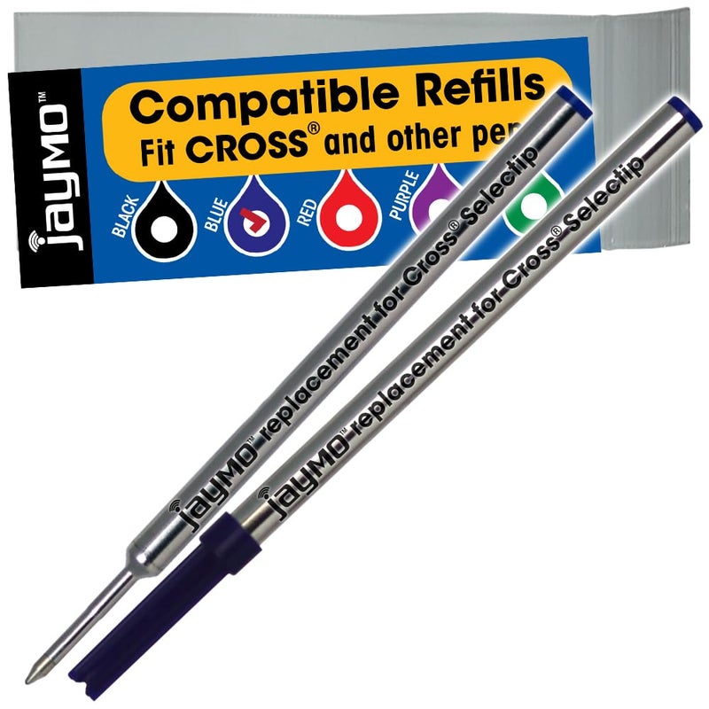 Jaymo Replacement for Cross Selectip 8521 - Measures 4.375 in / 111 mm Long - Gel Rolling Ball Pen Refill - 2 Blue - Image 1