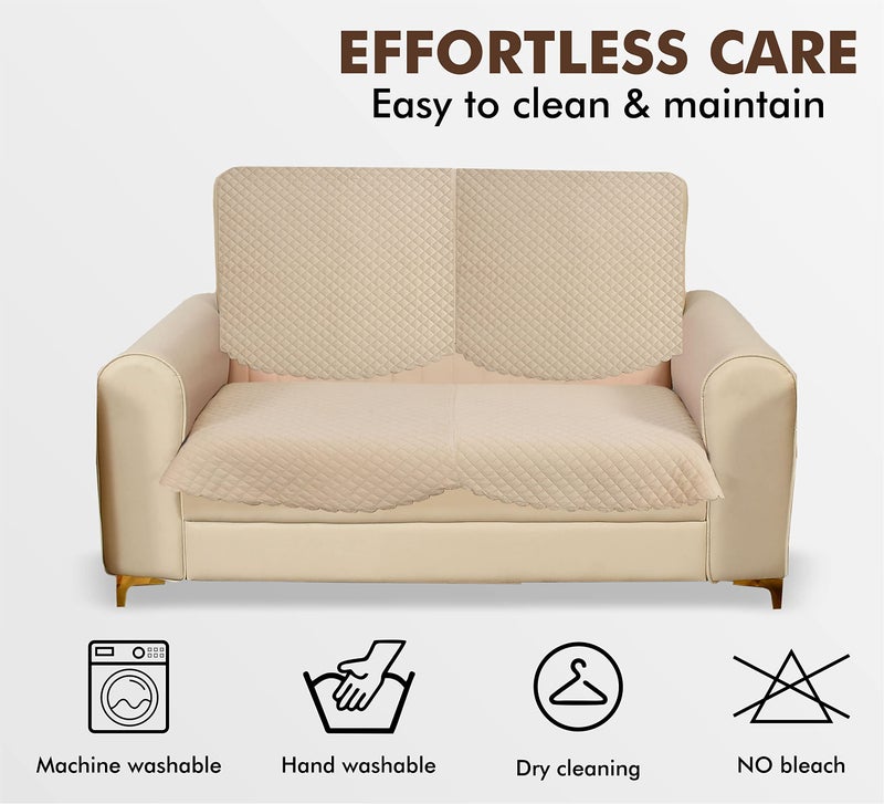 Yellow Weaves velvet 2 Seater Self Design Quilted Sofa Cover, Seat & Back Cover, Color - Beige - Image 2