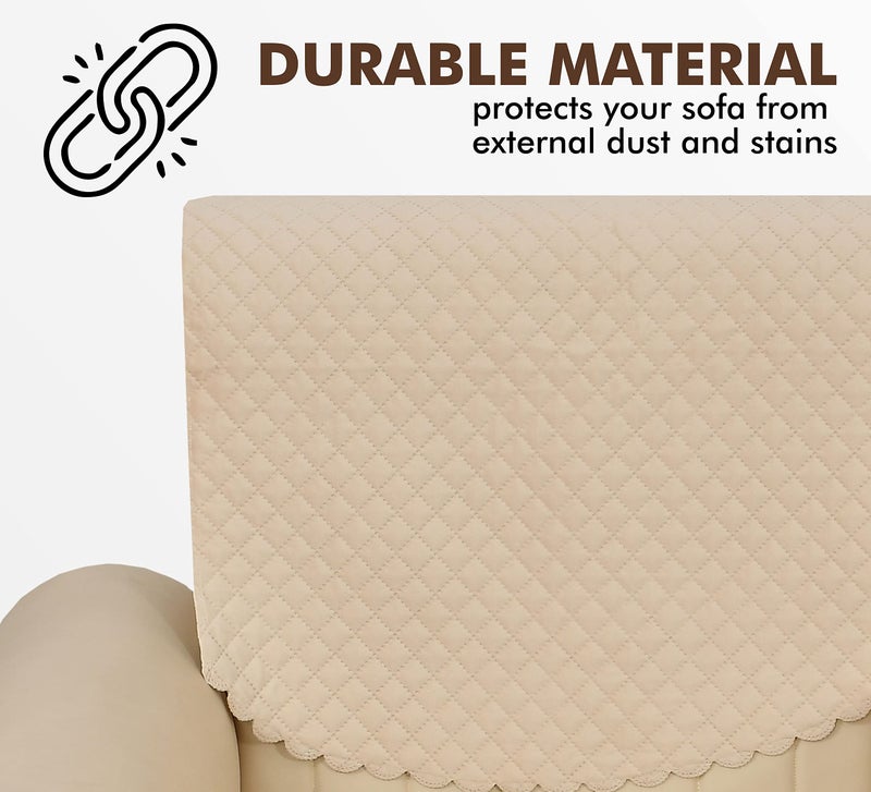Yellow Weaves velvet 2 Seater Self Design Quilted Sofa Cover, Seat & Back Cover, Color - Beige - Image 5