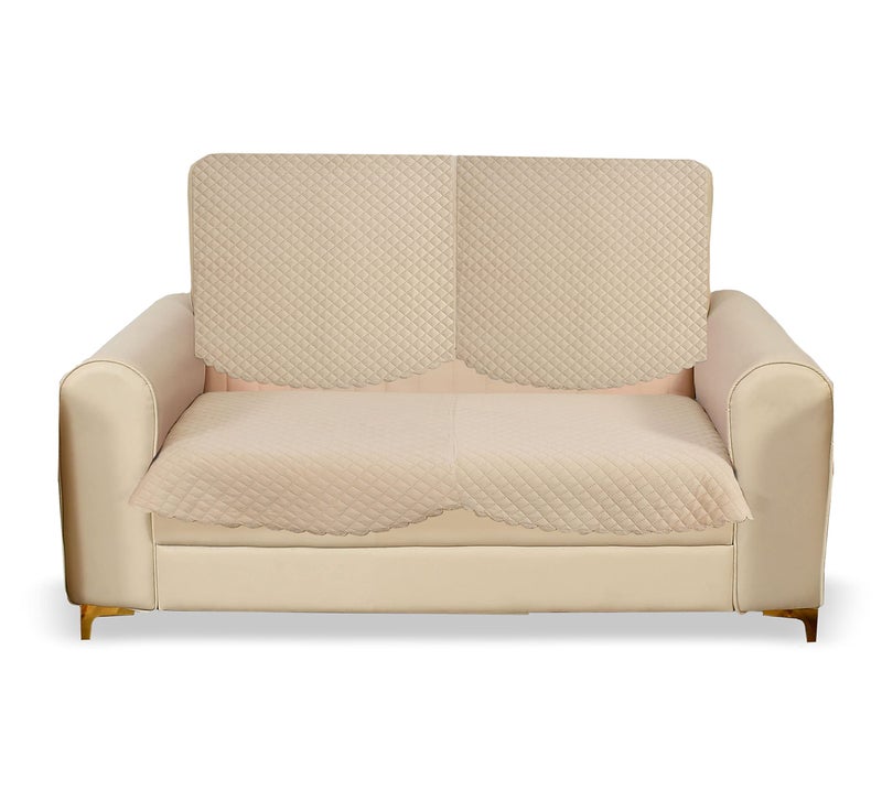 Yellow Weaves velvet 2 Seater Self Design Quilted Sofa Cover, Seat & Back Cover, Color - Beige - Image 1