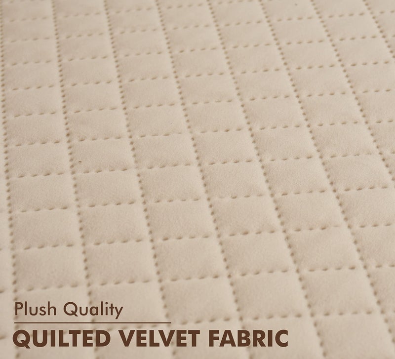 Yellow Weaves velvet 2 Seater Self Design Quilted Sofa Cover, Seat & Back Cover, Color - Beige - Image 3