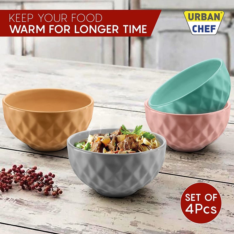 URBAN CHEF Ceramic Bowl 500 ml Kitchen Accessories Items for Home Serving BowlBowl Set for Gift Microwave Safe Bowl Set Ice Cream Bowl Prism Ceramic Handcrafted Set of 4 Colour May Vary - Image 4