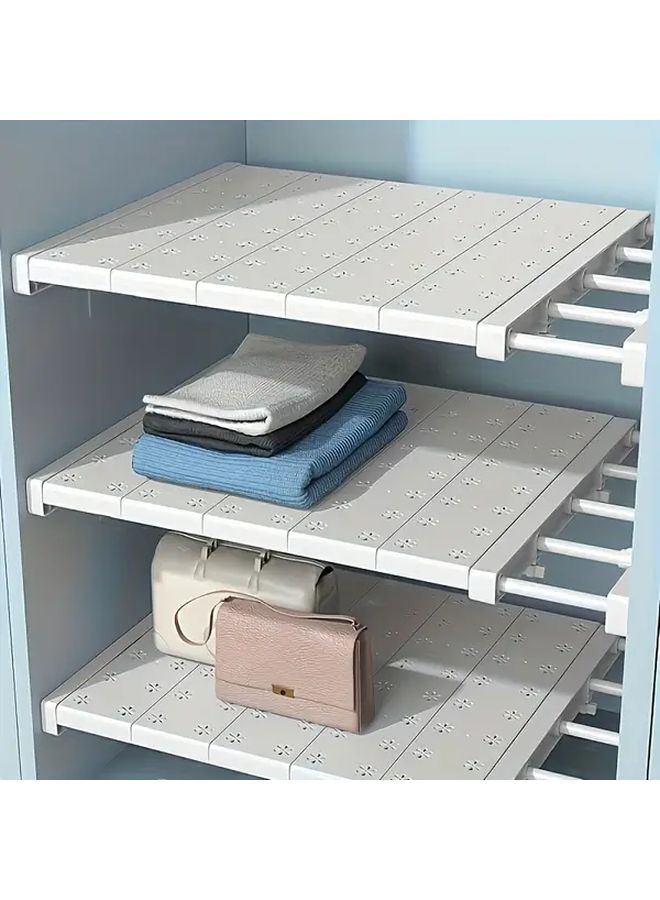 Adjustable Storage Shelf Set Of 3 White Carbon Divider And 2 Retainers Expandable For Wardrobes Kitchens Bathrooms Space Saving Durable Plastic Hanging Telescopic Mounting - Image 1