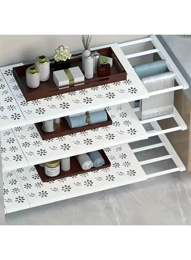 Adjustable Storage Shelf Set Of 3 White Carbon Divider And 2 Retainers Expandable For Wardrobes Kitchens Bathrooms Space Saving Durable Plastic Hanging Telescopic Mounting - Image 5