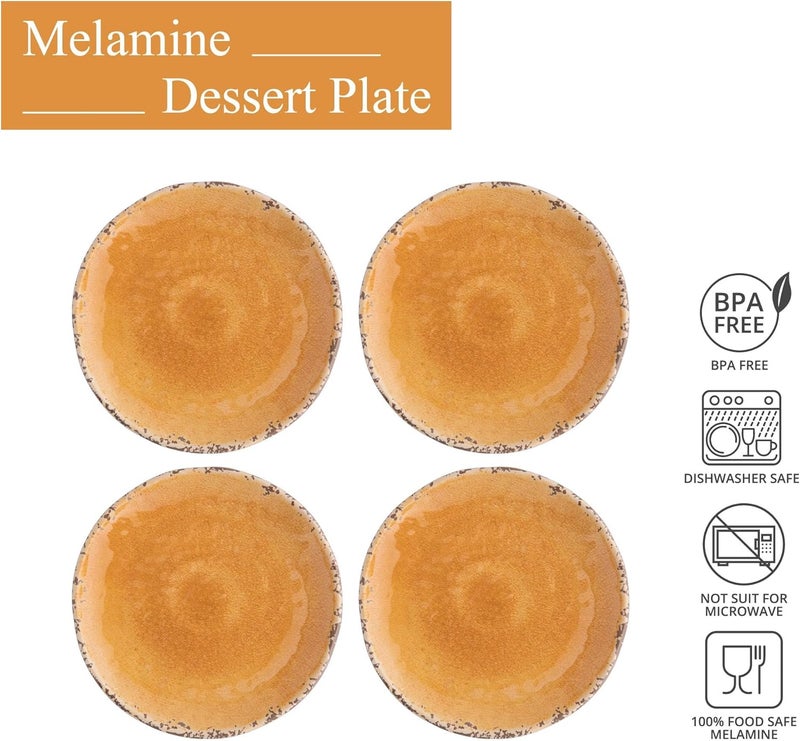 UP UPware Crackle Melamine Round Dessert Plates Small Serving Plates for Appetizer Snacks and Side Dishes Orange 6 Inch Set of 4 - Image 2