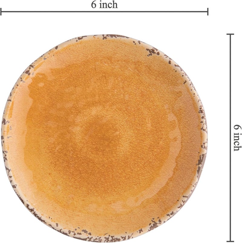 UP UPware Crackle Melamine Round Dessert Plates Small Serving Plates for Appetizer Snacks and Side Dishes Orange 6 Inch Set of 4 - Image 3
