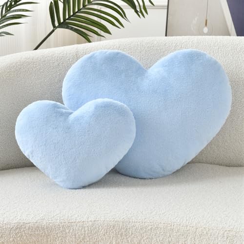 Petrella Heart Pillow Cute Fuzzy Pillows Throw Pillows for Bed Livingroom Home Decor Cushion Decorative Aesthetic Preppy Pillows BlueLarge 19x15 - Image 3