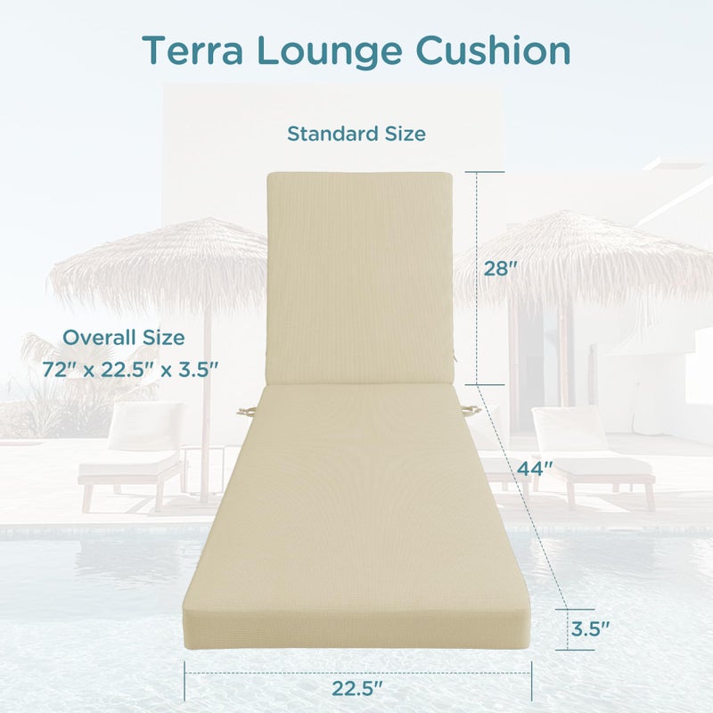 Codi Outdoor Lounge Chair Cushion, Chaise Cushions for Patio Furniture, Double Waterproof Fabric for Pool, 72 x 22.5 x 3.5 Inch 1PK Beige - Image 3