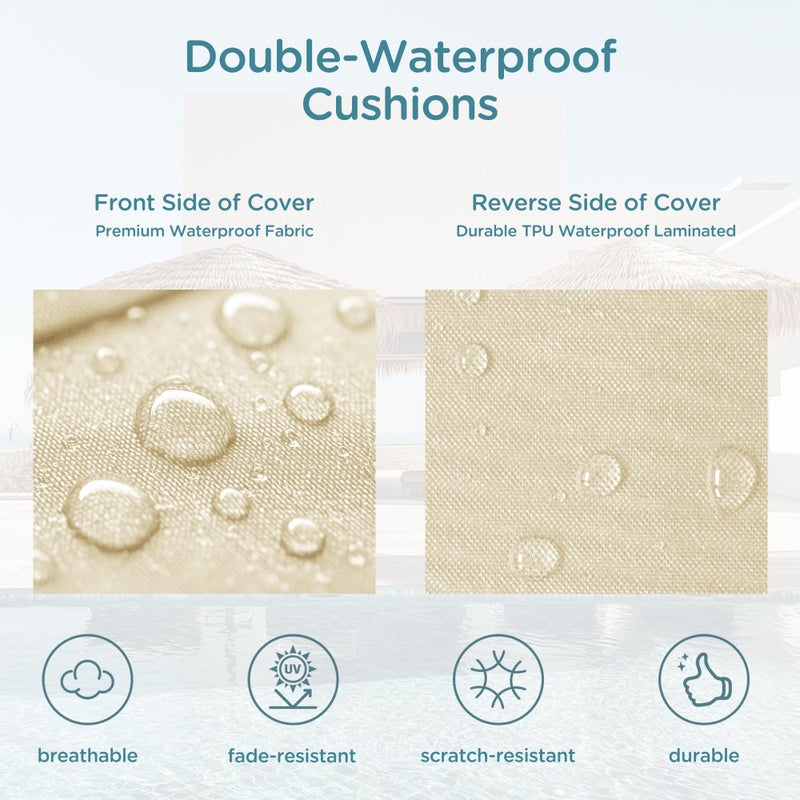 Codi Outdoor Lounge Chair Cushion, Chaise Cushions for Patio Furniture, Double Waterproof Fabric for Pool, 72 x 22.5 x 3.5 Inch 1PK Beige - Image 4