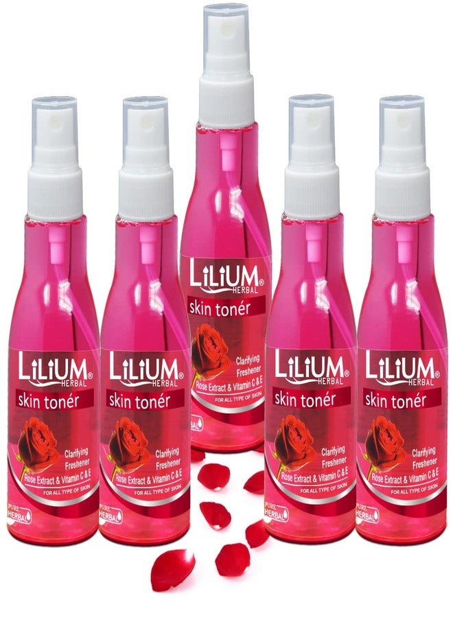 Lilium Herbal Rose Skin Toner For Glowing Skin, Hydrate, Nourish, Pore Tightening & Mild Exfoliation Suitable For All Skin Type, Oily, Dry, Sensitive & Normal, Women & Men, 100ml, Pack Of 5 - Image 1