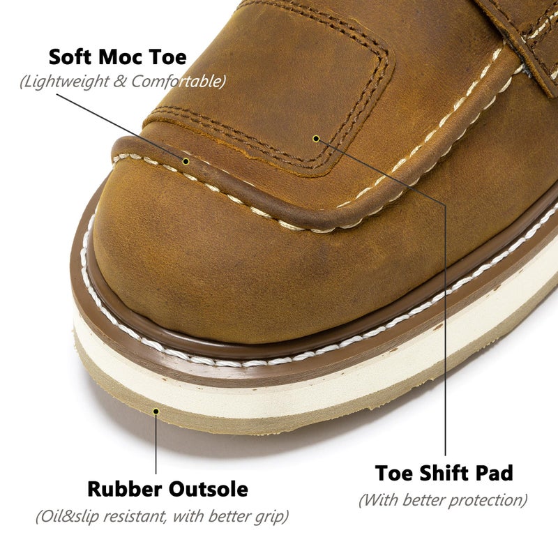 ROCKROOSTER Magnolia 6" Side-Zipper Wedge Boots for Men, Lightweight Soft Moc Toe Motorcycle Boots SAP309-Brown-08 - Image 2