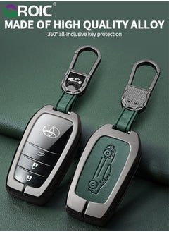 GROIC For Toyota Key Fob Cover with Genuine Leather Keychain, Zinc Alloy Car Key Shell Case for Grand Highlander Hilux Tundra Tacoma Full Cover Protection Smart Remote Car Key Holder Key Cove (B)  - Image 4