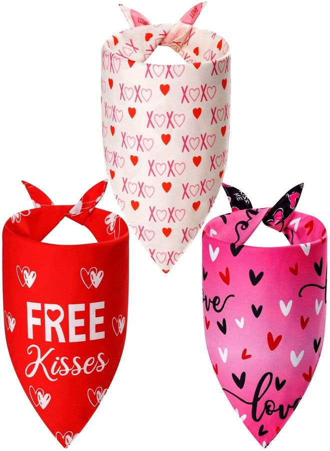 Agroon Dog Valentines Bandana Large 3PCS, 6 Pattern Sweetheart Scarf for Boy and Girl, Red Pink Black Triangle Reversible Love Bibs Breed for Puppy Pets - Image 1