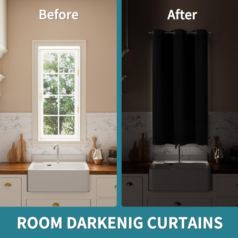 BGment Kitchen Curtain 45 Inch Length  Short Blackout Curtain for Small Window  Grommet Privacy Thermal Insulated Tier Room Darkening Drape for Bedroom  1 Panel  38 x 45 Inch  Black - Image 3