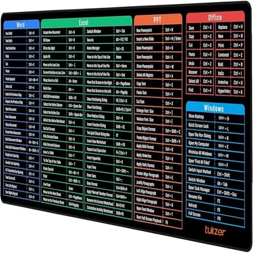 Tukzer Extended Gaming Mouse Pad with Windows & Office Excel Shortcuts Key, High Speed Mouse Tracking & Control, Stitched Embroidery Edges, Non-Slip Rubber Base for Computer Laptop Keyboard - Image 1