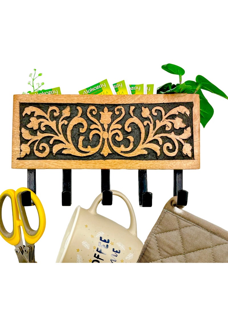Souq DESIGNS - Clothes Hanger Rustic Wooden Design For Organizing Daily Accessories - Perfect Door Hook For Entryway And Hallway With Stylish Storage Solutions - Image 1