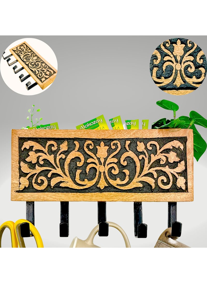 Souq DESIGNS - Clothes Hanger Rustic Wooden Design For Organizing Daily Accessories - Perfect Door Hook For Entryway And Hallway With Stylish Storage Solutions - Image 1