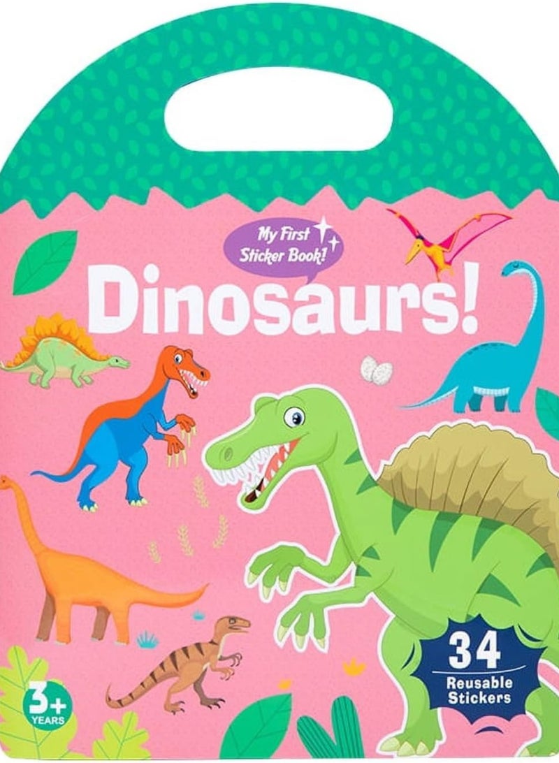 Portable Jelly Stickers Book - Dinosaurs - 34 Reusable Jelly Stickers for Toddler kids girls and boys  - Image 1