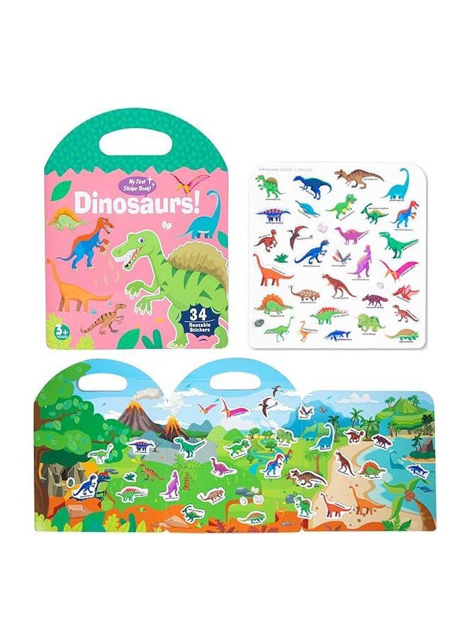 Portable Jelly Stickers Book - Dinosaurs - 34 Reusable Jelly Stickers for Toddler kids girls and boys  - Image 2