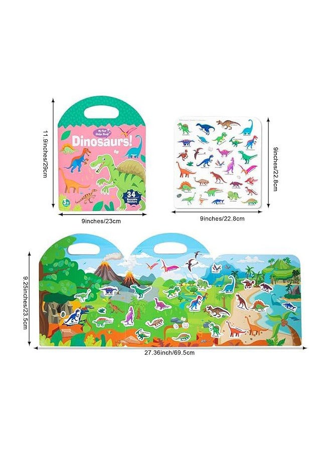 Portable Jelly Stickers Book - Dinosaurs - 34 Reusable Jelly Stickers for Toddler kids girls and boys  - Image 3