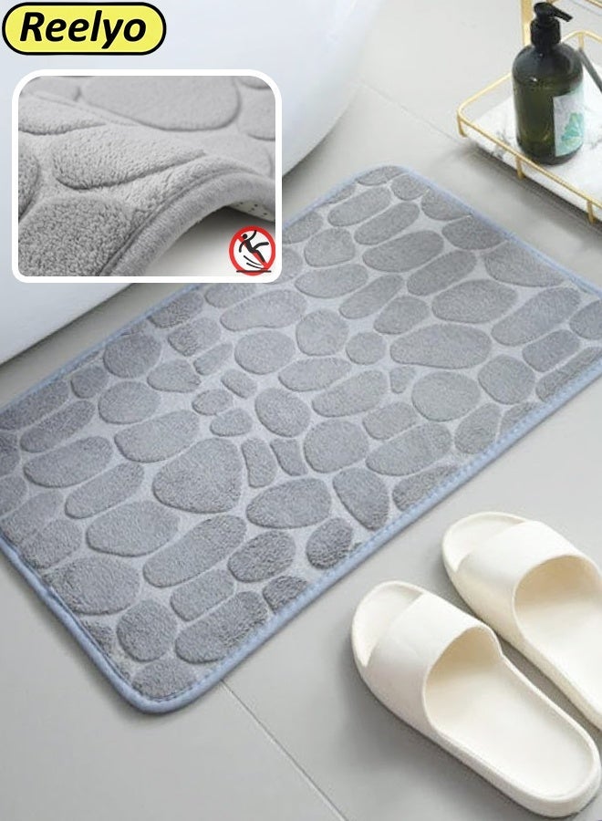 Reelyo Bathroom Mat Quick Dry Bath Rug, Soft & Absorbent Floor Matt, Rubber & PVC Backing Machine Washable Shower Rug, Bathmat Runner for Bathroom Home Decor Accessories（Grey 40*60cm） - Image 1