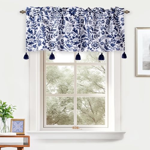 DriftAway Julia Lined Valance Double Layer Thermal Insulated Room Darkening Blackout Valances 3 Inch Rod Pocket Window Valance with Handmade Tassels for Bathroom Living Room 52 Inch by 18 Inch Navy - Image 3