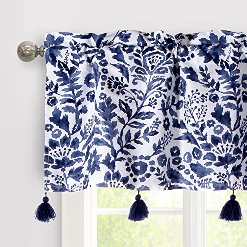 DriftAway Julia Lined Valance Double Layer Thermal Insulated Room Darkening Blackout Valances 3 Inch Rod Pocket Window Valance with Handmade Tassels for Bathroom Living Room 52 Inch by 18 Inch Navy - Image 1