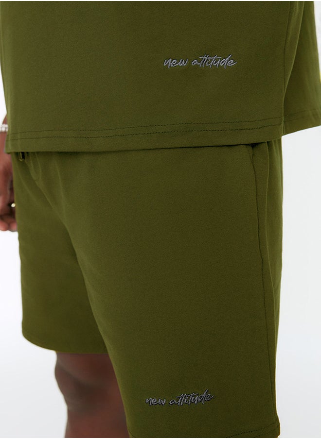 trendyol Dark Khaki Tracksuit Set Oversize Text Embroidered 100% Cotton TMNSS22EM00012  - Image 5